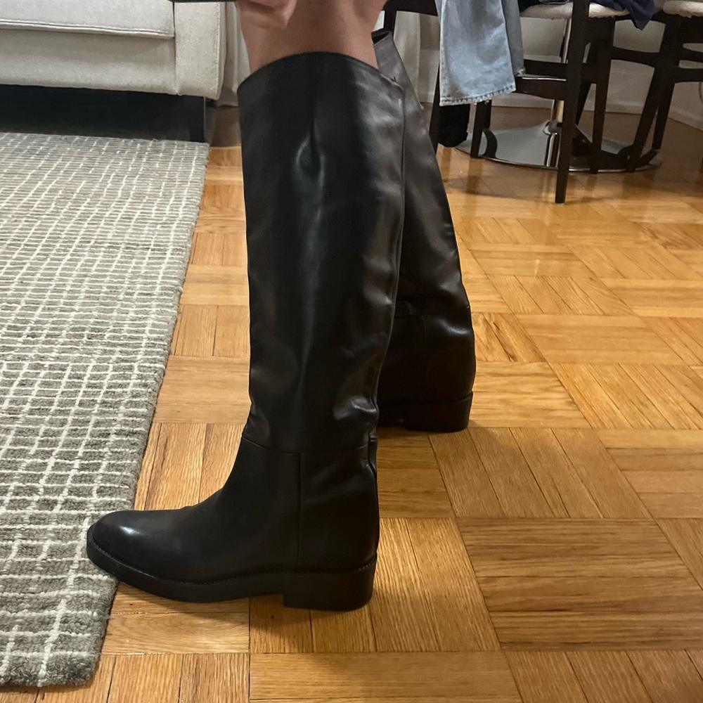 Zara black leather tall boots